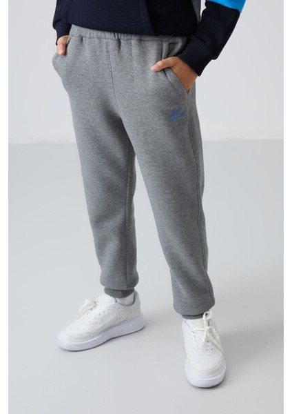 Gri Melanj Pamuklu Kalın İçi Tüylü Standart Fit Nakışlı Erkek Çocuk Eşofman Takım - 11255
