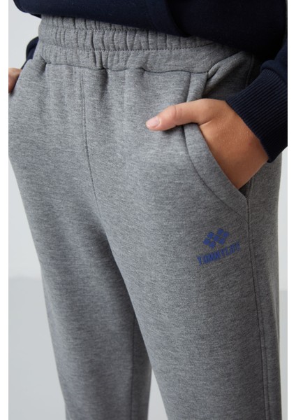 Gri Melanj Pamuklu Kalın İçi Tüylü Standart Fit Nakışlı Erkek Çocuk Eşofman Takım - 11255