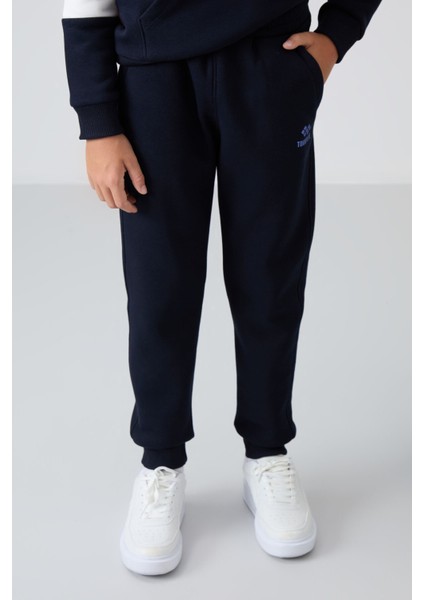 Soft Vişne-Lacivert Pamuklu Kalın İçi Tüylü Standart Fit Nakışlı Erkek Çocuk Eşofman Takım - 11255