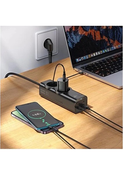 67W Hızlı Şarjlı Akıllı Çoklu Priz – 2000W Güç, 2 Usb-C + 2 Usb-A Çıkışlı, Telefon & Laptop Uyumlu modelleri