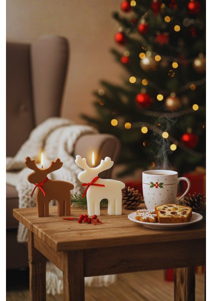 El Yapımı Geyik Figürlü Mum – Kahverengi & Beyaz (7.5 × 9.5 Cm) fiyatları