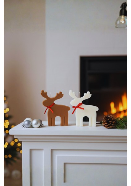 El Yapımı Geyik Figürlü Mum – Kahverengi & Beyaz (7.5 × 9.5 Cm) modelleri