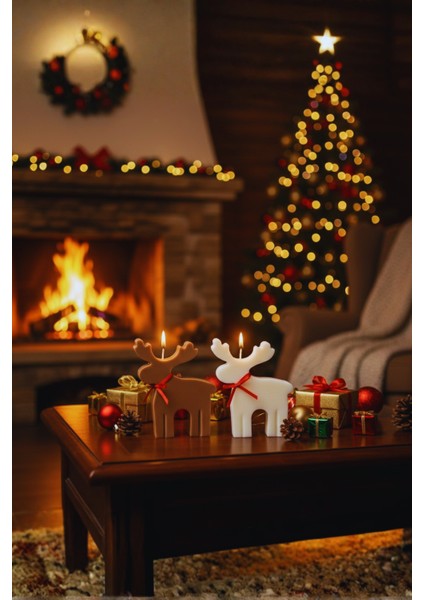 El Yapımı Geyik Figürlü Mum – Kahverengi & Beyaz (7.5 × 9.5 Cm) fırsatları