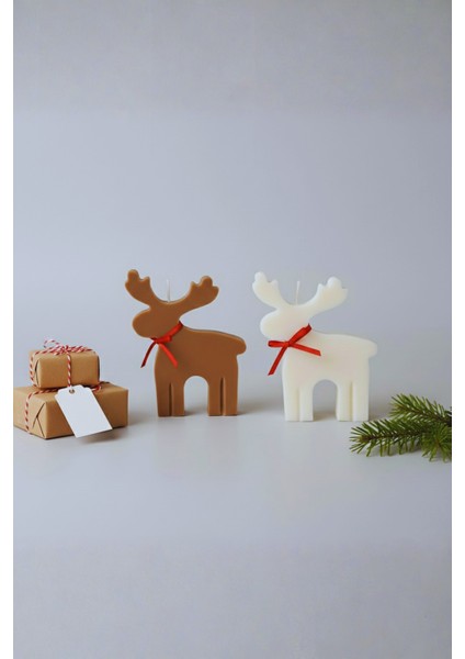 El Yapımı Geyik Figürlü Mum – Kahverengi & Beyaz (7.5 × 9.5 Cm) indirimleri