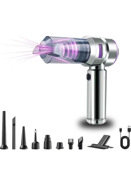 ® 9 Farklı Uçlu Kablosuz Şarjlı Araç Içi Süpürge - Wireless Destekli, Güçlü Emiş, Taşınabilir Pratik Araç Temizleyici