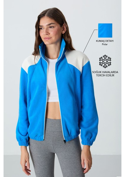 Saks Kalın Yumuşak Dokulu Dik Yaka Oversize Nakışlı Polar Kadın Sweatshirt - 97293