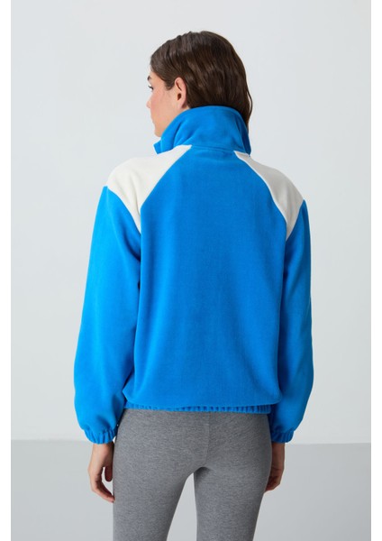 Saks Kalın Yumuşak Dokulu Dik Yaka Oversize Nakışlı Polar Kadın Sweatshirt - 97293