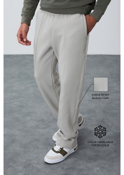 Taş Pamuklu Kalın İçi Tüylü Yumuşak Dokulu Oversize Nakışlı Erkek Eşofman Altı -82146