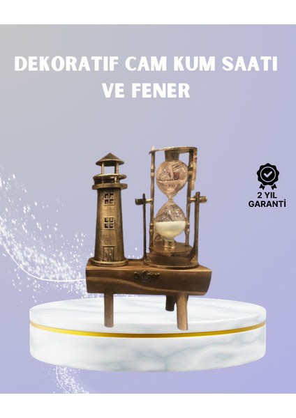 Ahşap Kum Saati ve Deniz Feneri Figürü Bir Arada – Ev & Ofis Dekorasyonu - EG001S-4R2AK2