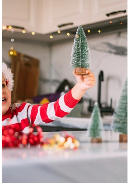 3'lü Mini Çam Ağacı Seti, Kar Yağmış, Yılbaşı Dekoru, Renkli, 8-15 cm fırsatları