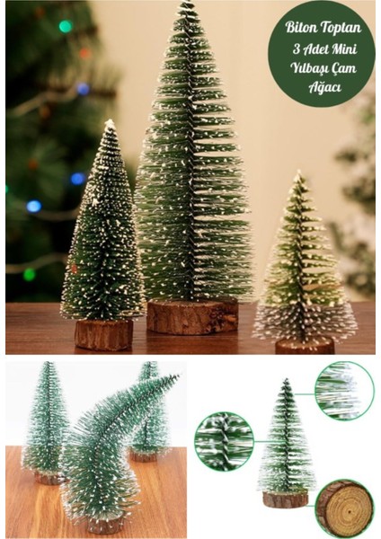 3'lü Mini Çam Ağacı Seti, Kar Yağmış, Yılbaşı Dekoru, Renkli, 8-15 cm indirimleri