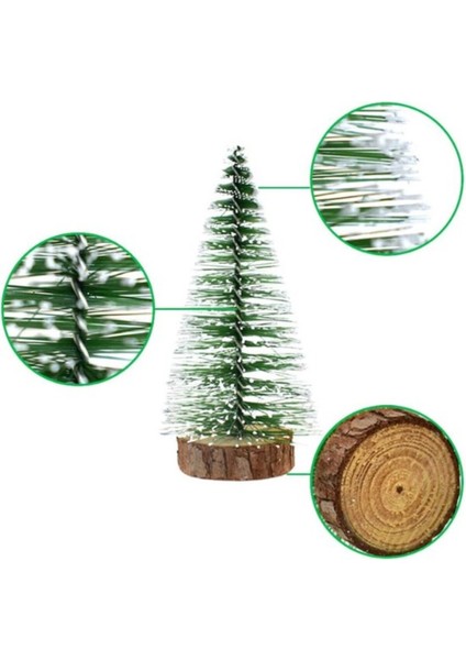 3'lü Mini Çam Ağacı Seti, Kar Yağmış, Yılbaşı Dekoru, Renkli, 8-15 cm