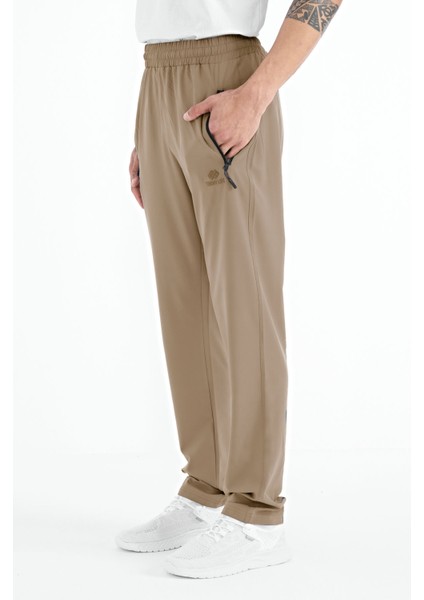 Bej Erkek Fermuarlı Üç Cepli Standart Kalıp Klasik Paça Eşofman Alt - 84768