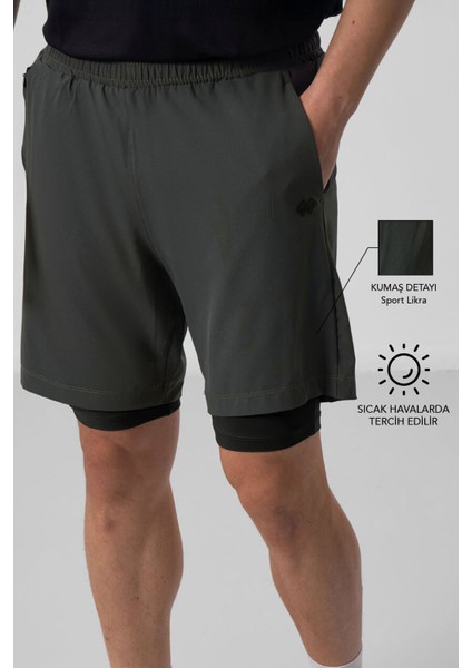 Haki İnce Yumuşak Standart Fit Erkek Taytlı Şort - 81287