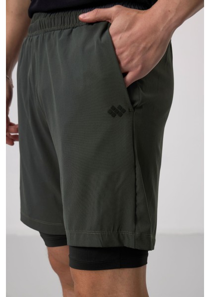 Haki İnce Yumuşak Standart Fit Erkek Taytlı Şort - 81287