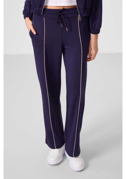 Koyu Mor Yumuşak Dokulu Dik Yaka Oversize Lastikli Kadın Eşofman Takım - 95349