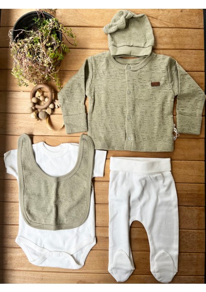 Moinoi %100 Pamuk 5'li Hastane Çıkış Seti-Haki