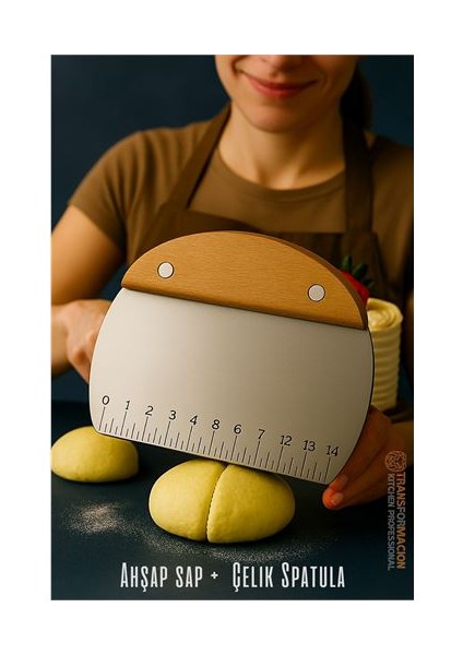 Hsnet Pasta Spatulası - Profesyonel Hamur Sıyırıcı - Ölçü Cetvelli Pasta Hamur Spatulası