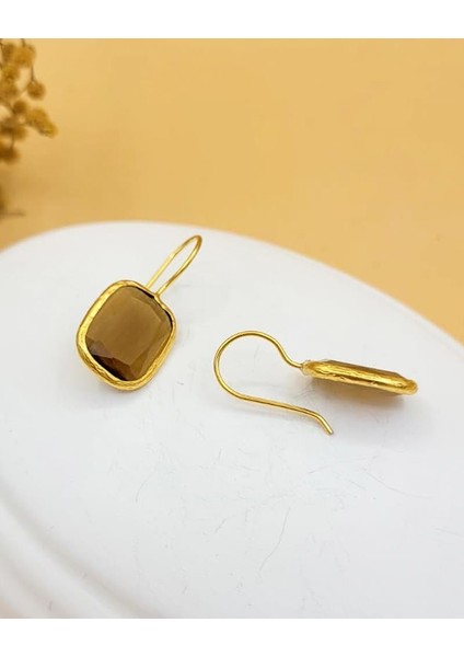 Karamel Kedi Gözü Sıvama Altın Kaplama Dörtgen Küpe fiyatları