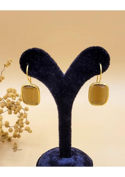 Karamel Kedi Gözü Sıvama Altın Kaplama Dörtgen Küpe fırsatları