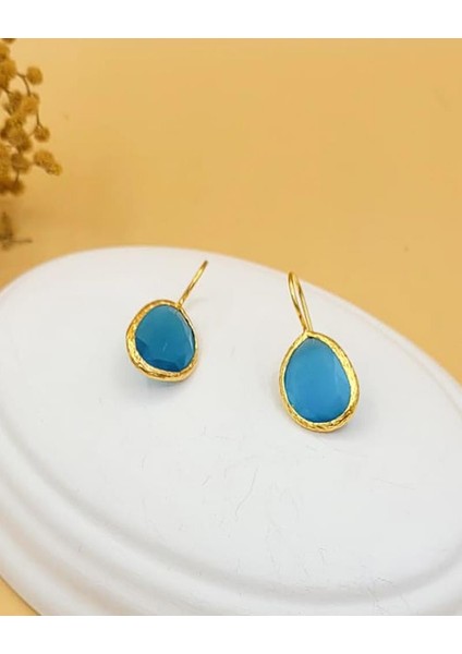 Mavi Kedi Gözü Sıvama Altın Kaplama Oval Küpe fiyatları