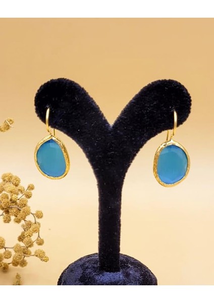 Mavi Kedi Gözü Sıvama Altın Kaplama Oval Küpe fırsatları