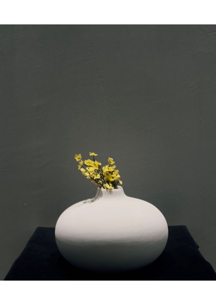 Minimalist Yuvarlak Seramik Vazo – 25X16 cm Dekoratif Ev ve Ofis Aksesuarı