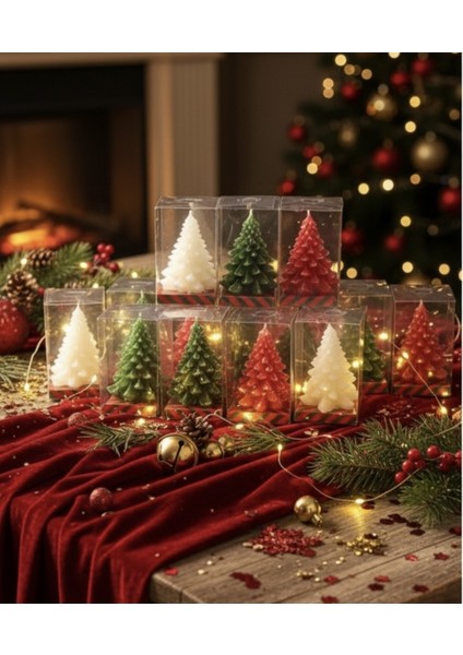 9'lu Renkli Çam Ağacı Mum Seti, Yılbaşı Şıklığı ve Sıcaklık Için Ideal