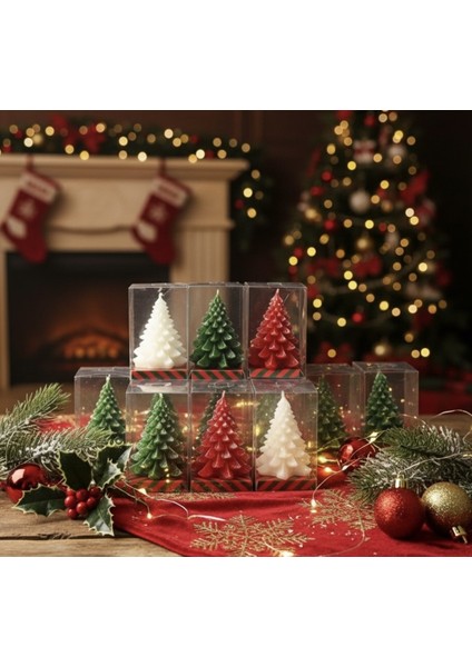 9'lu Renkli Çam Ağacı Mum Seti, Yılbaşı Şıklığı ve Sıcaklık Için Ideal modelleri