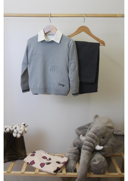 Erkek Çocuk Modern Gömlekli Gri Triko Kazaklı Kanvas Pantolon 3’lü Kombin fırsatları