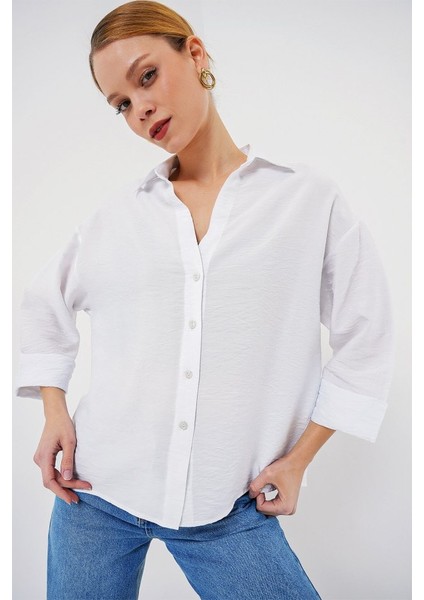 Oversize Kısa Kol Gömlek 20315 - Beyaz