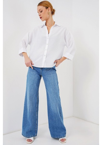 Oversize Kısa Kol Gömlek 20315 - Beyaz fiyatları
