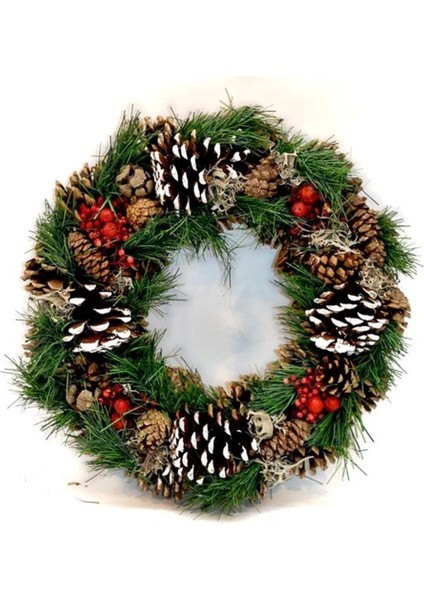 Yılbaşı Kapı Süsü Kozalak ve Berry Dekor 30 Cm, Yeşil