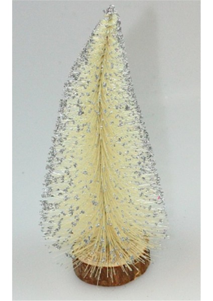 Beyaz Krem Çam Ağacı Masa Süsü, 40CM, Gümüş Kar Taneli, Şık ve Dekoratif Seçenek