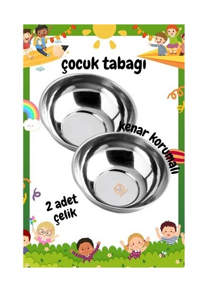 Turk Derin Çocuk Tabağı Güvenli Kenarlı Çelik 2 Adet 16 cm