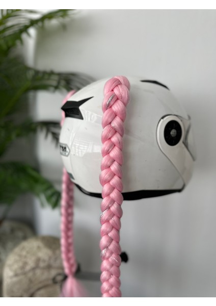 Motor & Motosiklet Pembe Simli Çift Örgü Saç Kask Dış Aksesuarı