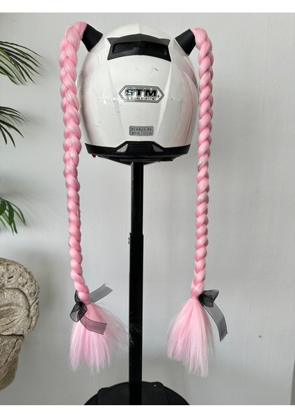 Motor & Motosiklet Pembe Simli Çift Örgü Saç Kask Dış Aksesuarı indirimleri