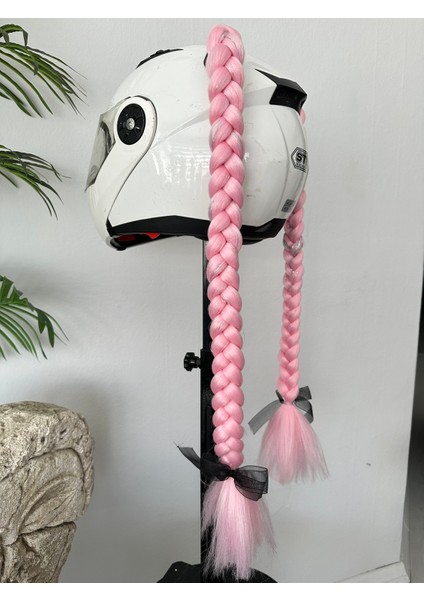 Motor & Motosiklet Pembe Simli Çift Örgü Saç Kask Dış Aksesuarı