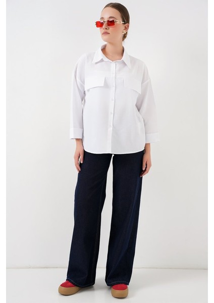 Cep Detaylı Oversize Gömlek 20313 - Beyaz fiyatları