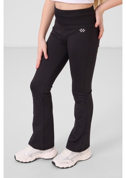 Siyah Esnek Standart Fit Basic Performans Ispanyol Paça Kız Çocuk Tayt - 75193