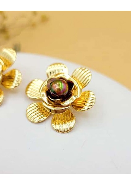 Taşlı Çiçek Gold Küpe fiyatları