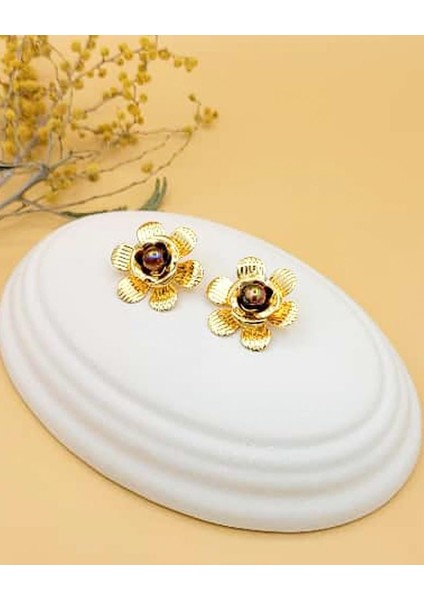 Taşlı Çiçek Gold Küpe modelleri