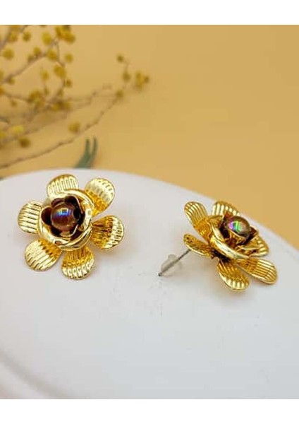 Taşlı Çiçek Gold Küpe fırsatları