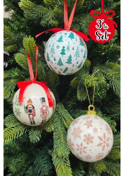 8cm Renkli Yılbaşı Süs Topları Seti, Kurşun Asker, Kar Tanesi ve Çam Ağacı Deseni