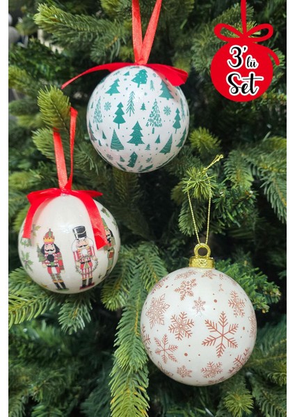 8cm Renkli Yılbaşı Süs Topları Seti, Kurşun Asker, Kar Tanesi ve Çam Ağacı Deseni fiyatları
