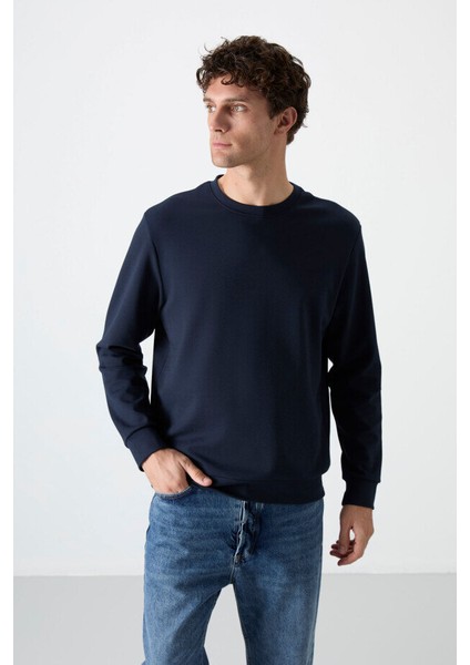 Standart Fit Basic O Yaka 3lü Paket Siyah-Lacivert-Çağla Erkek Sweatshirt 88053