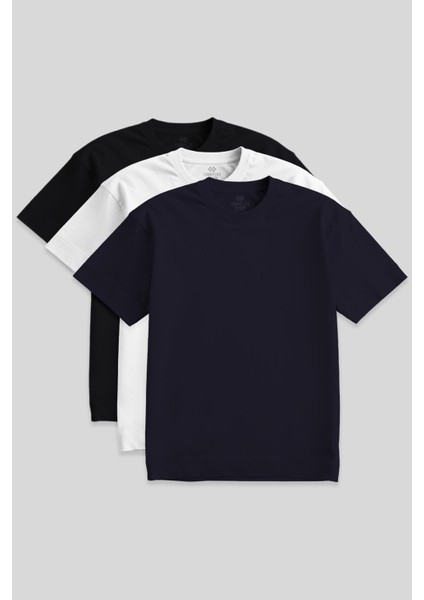Basic O Yaka Büyük Beden 3lü Paket Siyah-Beyaz-Lacivert Erkek T-Shirt 88072 fiyatları