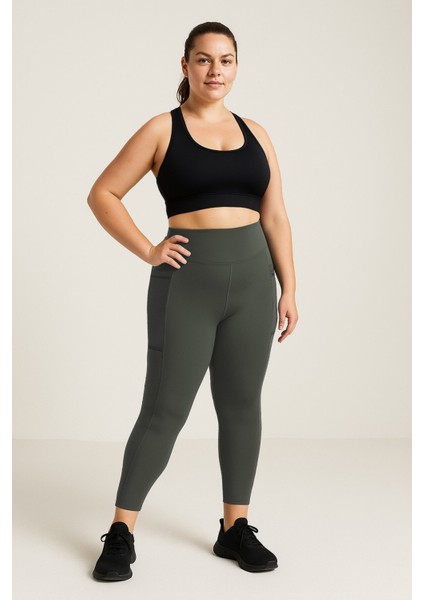 Haki Esnek Standart Fit Performans Battal Büyük Beden Kadın Tayt - 94652 fiyatları