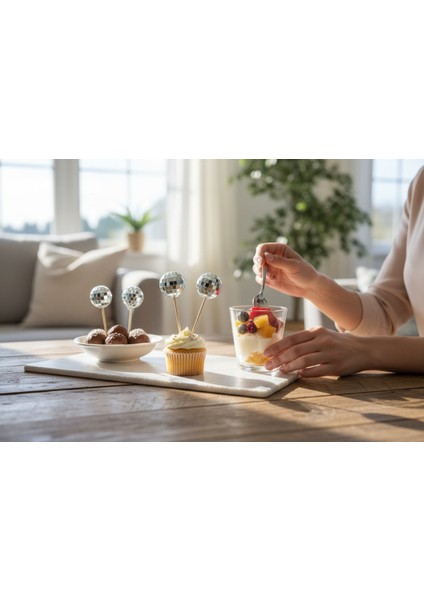 4'lü Disko Topu Pasta Süsü, Yılbaşı ve Saksı Süsü, Gümüş Parlak Tasarım fiyatları