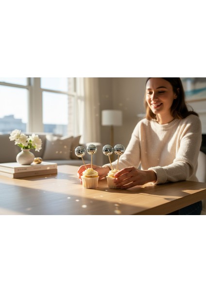 4'lü Disko Topu Pasta Süsü, Yılbaşı ve Saksı Süsü, Gümüş Parlak Tasarım modelleri